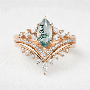 Sylvie’s Convergence | Marquise Moss Agate Chevron Trio Bridal Set