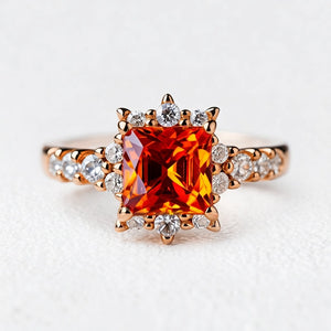 Aurora‘s Sundown | Princess Cut Orange Sapphire Engagement Ring