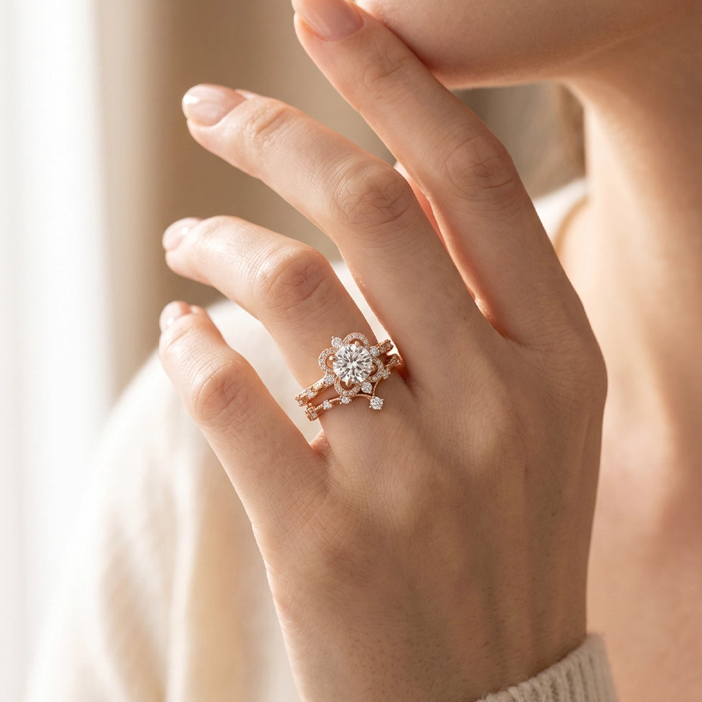Luna’s Float | 2CT Round Art Diamond Floating Halo Gold Ring.