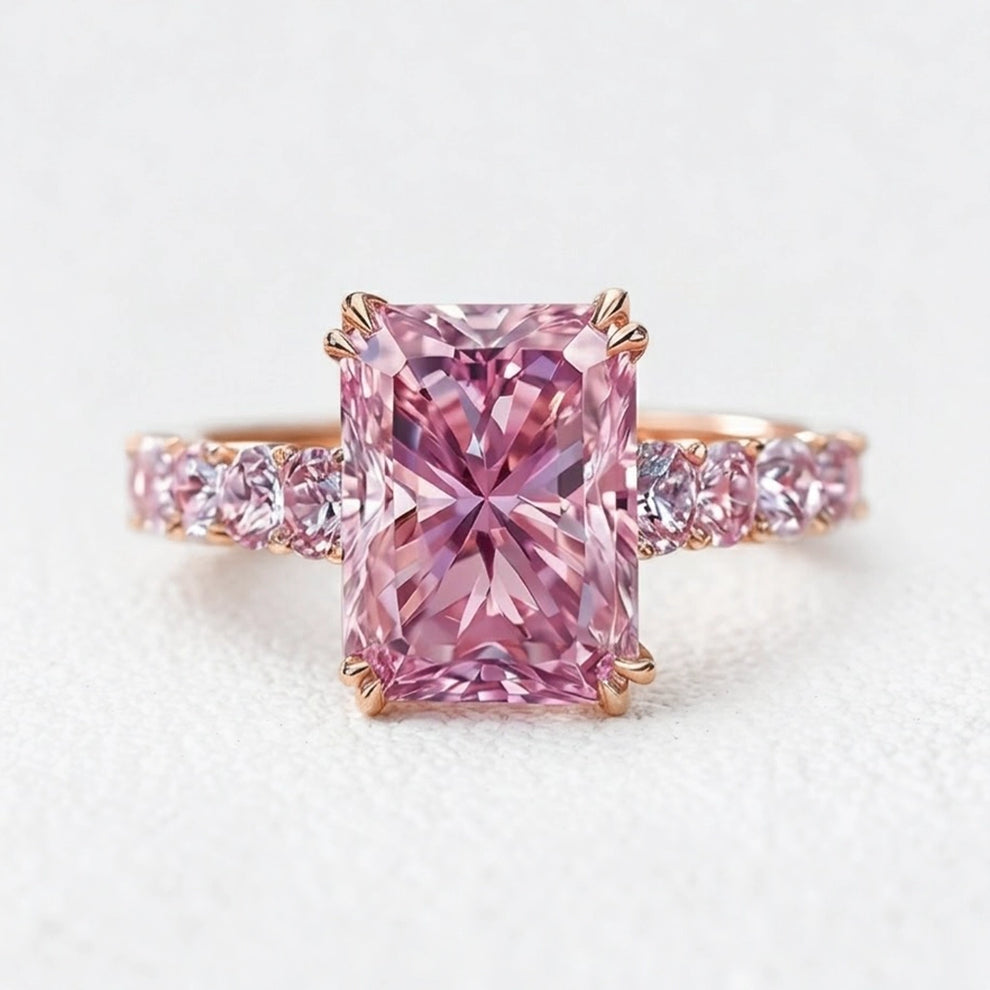 Elara‘s Facet | 3CT Radiant-Cut Pink Sapphire Engagement Ring