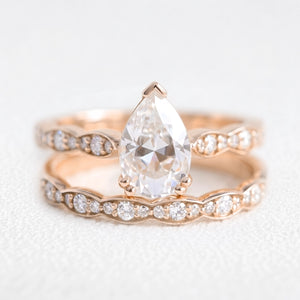 Genevieve’s Harmony | 1.5CT Pear Cut Diamond with Scalloped Pavé Bridal Duo