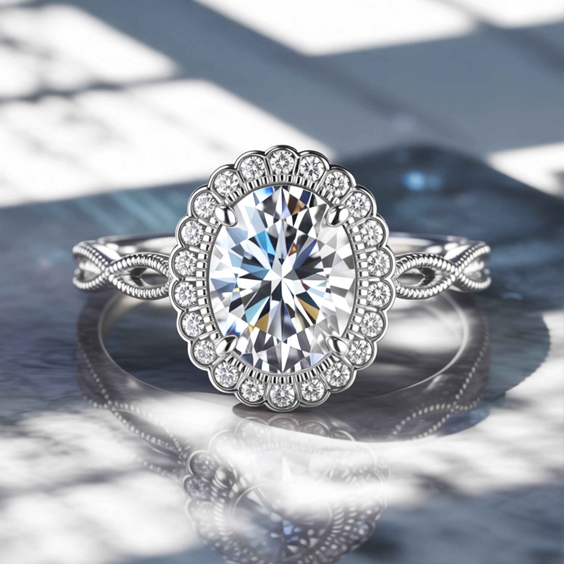 The Rosalind 3CT Oval Cut Moissanite Ring