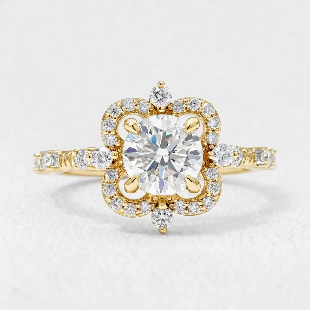 Luna’s Float | 2CT Round Art Diamond Floating Halo Gold Ring.