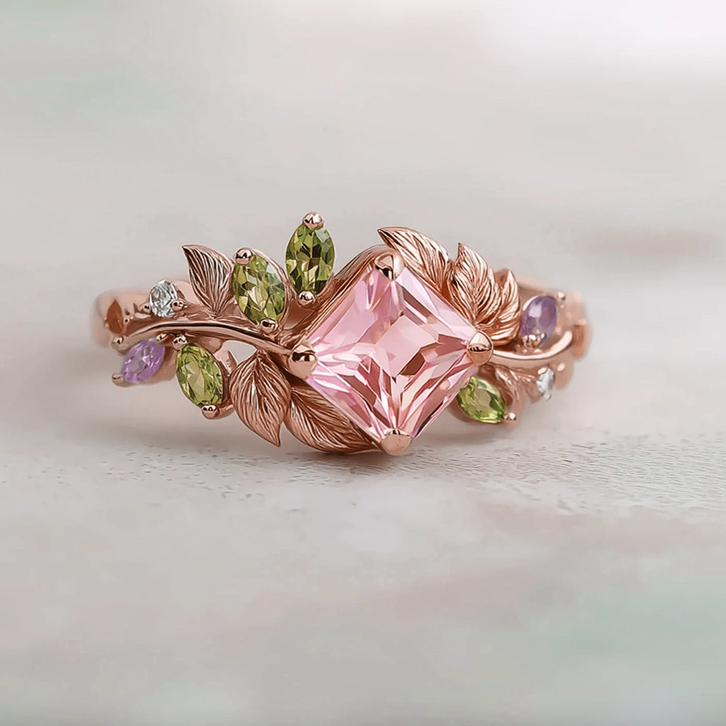 Celeste’s Blossom | Pink Princess Cut Tourmaline Engagement Ring