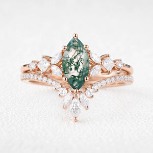 Diana’s Glade | Marquise Moss Agate Cluster Chevron Bridal Set 2pcs