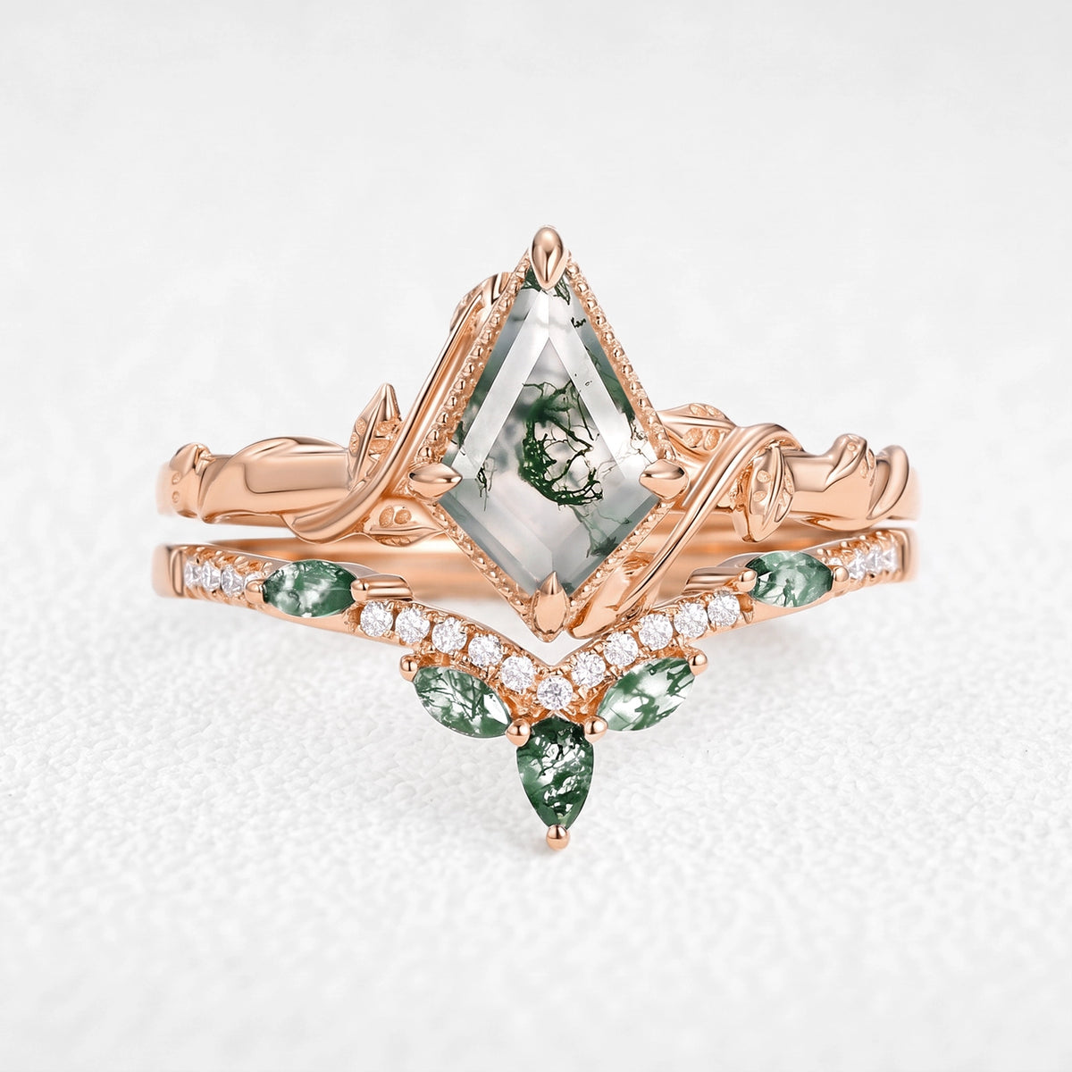 Flora’s Lark | Kite Cut Moss Agate Leafy Bridal Set 2pcs