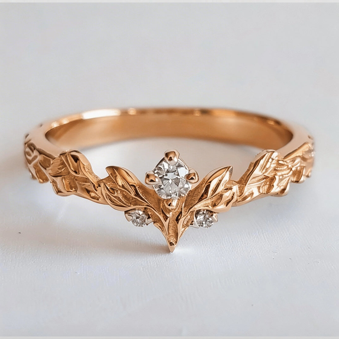 Angel’s Garden | Diamond Leaf Motif Wedding Band.