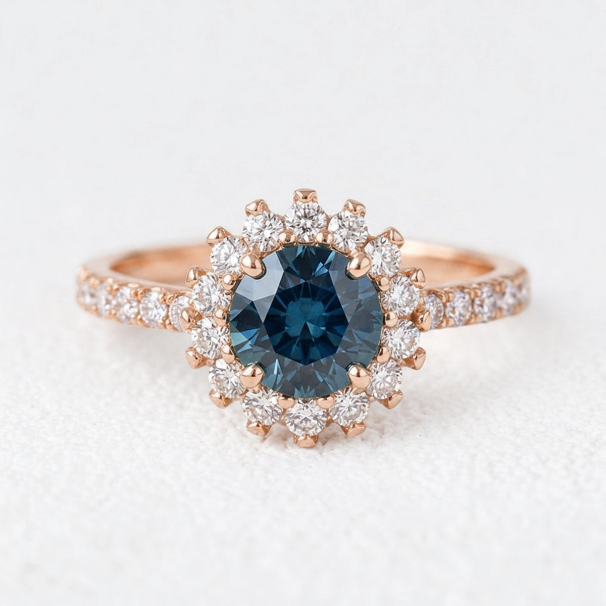 Stella’s Twilight | Blue Sapphire Halo Engagement Ring