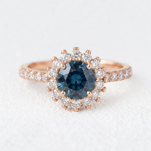 Stella’s Twilight | Blue Sapphire Halo Engagement Ring