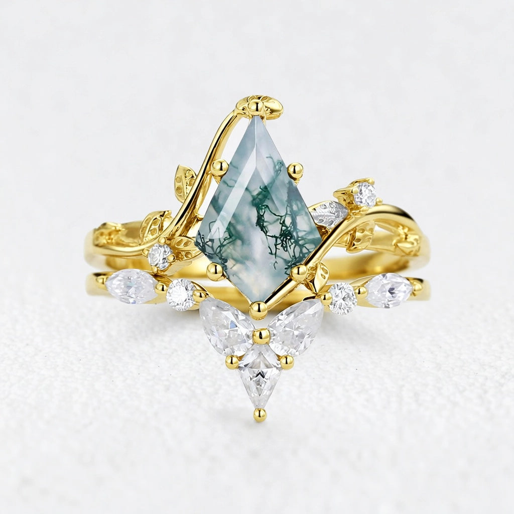 Isadora’s Vine | Kite Cut Moss Agate Bridal Duo