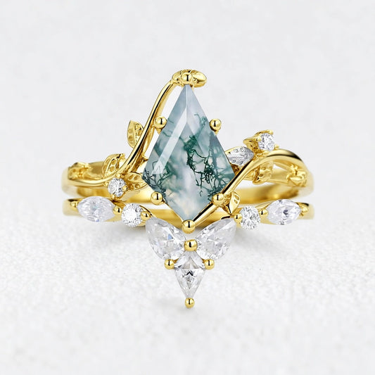 Isadora’s Vine | Kite Cut Moss Agate Bridal Duo