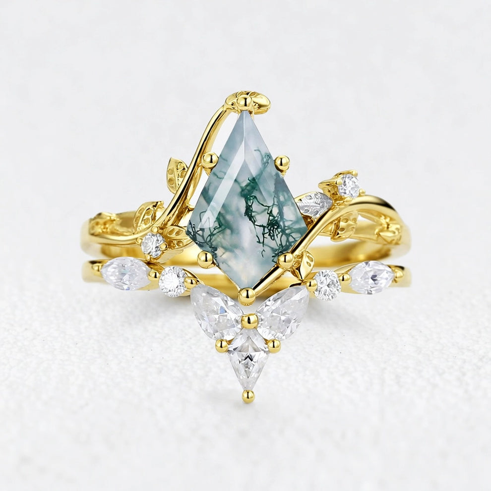 Isadora’s Vine | Kite Cut Moss Agate Bridal Duo
