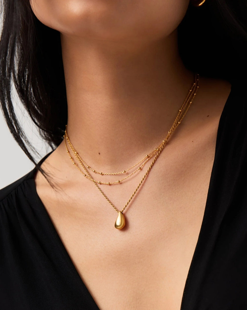 18K Gold Vermeil Droplet Pendant & Double Necklace Set.