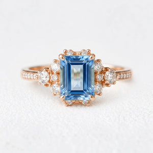 Rosalind‘s Coronet | Emerald Cut Sapphire Halo Engagement Ring