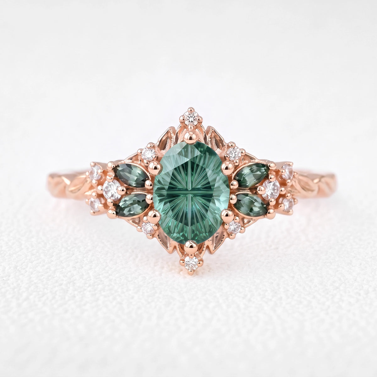 Theodora’s Regalia | Fantasy-Cut Oval Green Sapphire Filigree Engagement Ring