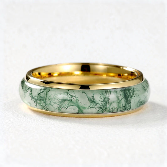 The Agate Loop | Eternal Curved Moss Agate  Inlay Band