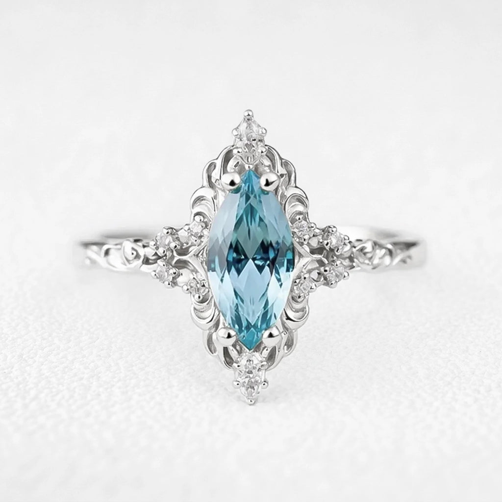 Aurora’s Filigree | Marquise Aquamarine Engagement Ring