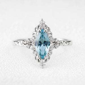 Aurora’s Filigree | Marquise Aquamarine Engagement Ring