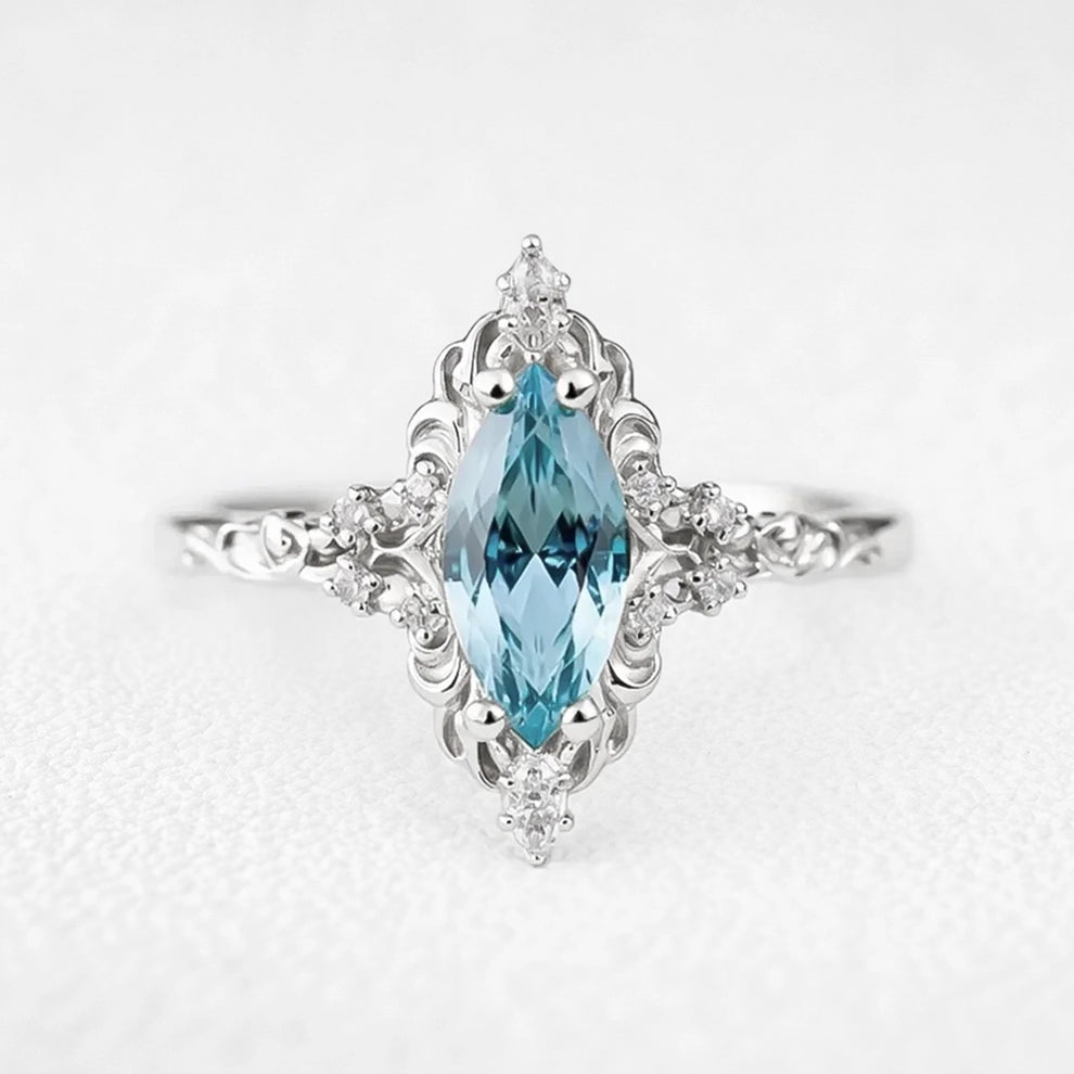 Aurora’s Filigree | Marquise Aquamarine Engagement Ring