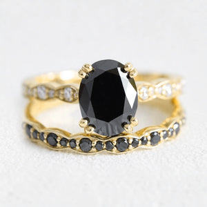 Nyx’s Shadow | Oval Black Diamond Bridal Set with Black Diamond Bands 2pcs.