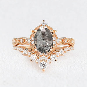 Charlotte’s Grace | 1.5CT Oval Salt & Pepper Diamond Vintage Bridal Set 2pcs