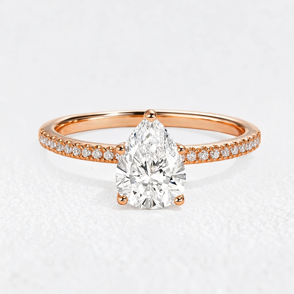 Lena’s Radiance | 1.5CT Pear Diamond Pavé Solitaire Engagement Ring