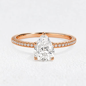 Lena’s Radiance | 1.5CT Pear Diamond Pavé Solitaire Engagement Ring