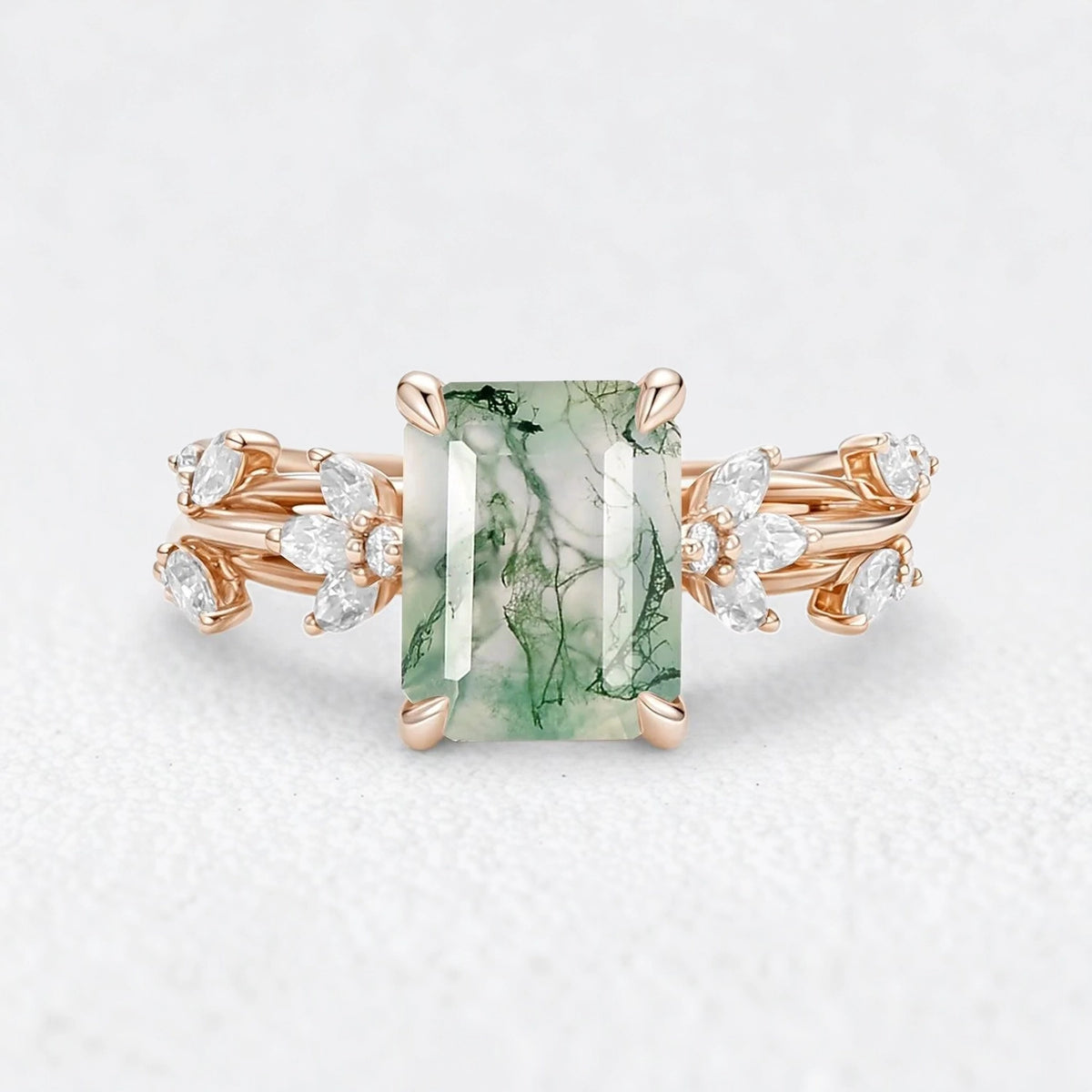 Vivienne's Rhythm | Emerald Moss Agate Engagement Ring