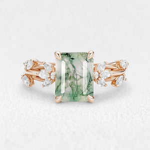 Vivienne's Rhythm | Emerald Moss Agate Engagement Ring