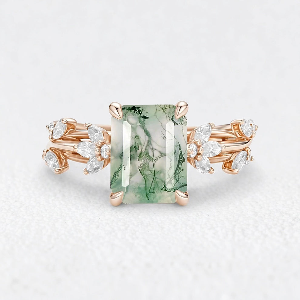 Vivienne's Rhythm | Emerald Moss Agate Engagement Ring