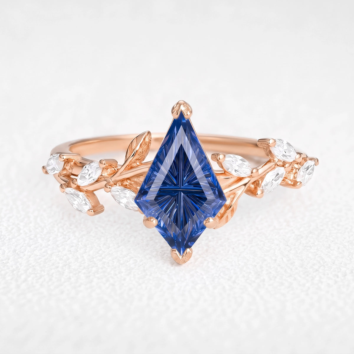 Theodora’s Cerulean | Kite Fantasy-Cut Royal Blue Sapphire Foliage Engagement Ring