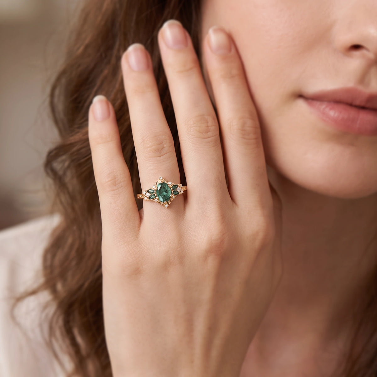 Theodora’s Regalia | Fantasy-Cut Oval Green Sapphire Filigree Engagement Ring