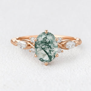 Flora’s Eternal | Oval Moss Agate Infinity Engagement Ring