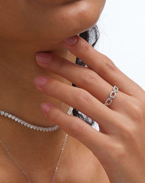 Dazzling Chain-Link Eternity Silver Moissanite Ring