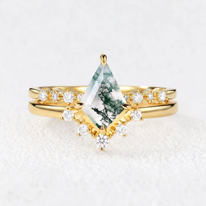 Eleonora’s Grace | Kite Cut  Moss Agate Vintage Bridal Duo
