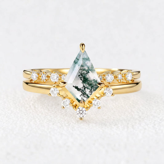 Eleonora’s Grace | Kite Cut  Moss Agate Vintage Bridal Duo