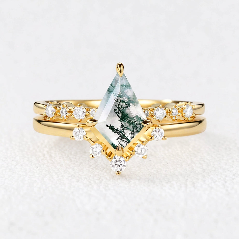 Eleonora’s Grace | Kite Cut  Moss Agate Vintage Bridal Duo