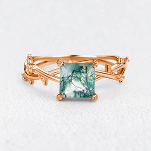Marguerite’s Vine | Princess Cut Moss Agate Engagement Ring