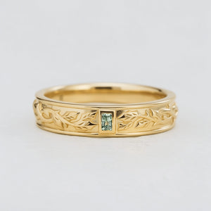 Mistletoe Forge | Bezel Baguette Green Sapphire Men's Wedding Band.