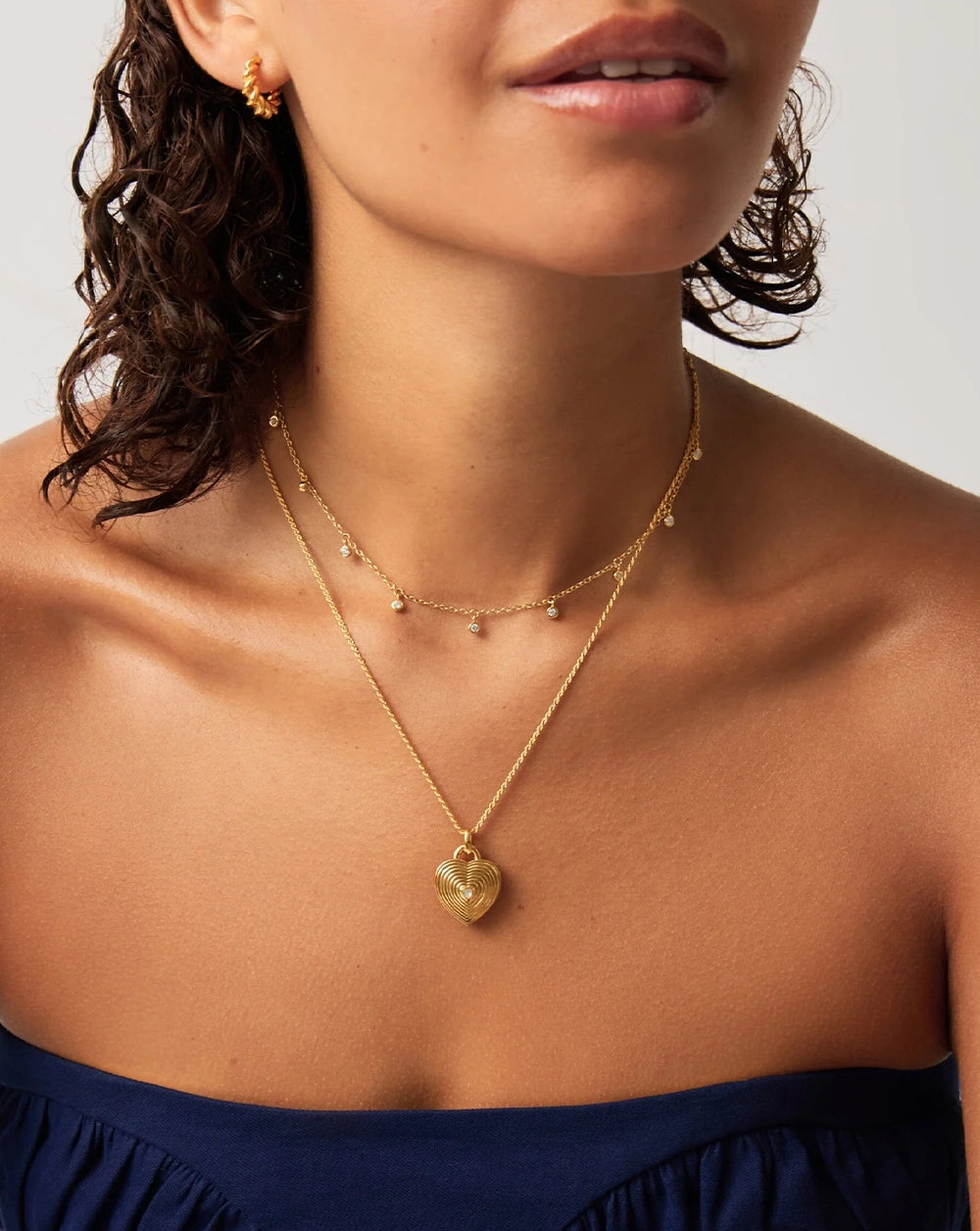 Engravable Heart Ridge Locket Pendant Necklace | 18K Gold Vermeil/Rainbow Moonstone.