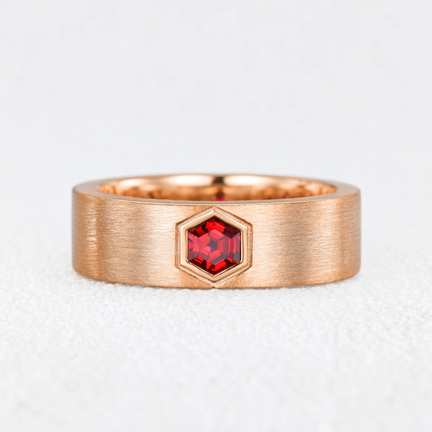 Alexander‘s Aegis | Hexagon Ruby Brushed Men’s Band