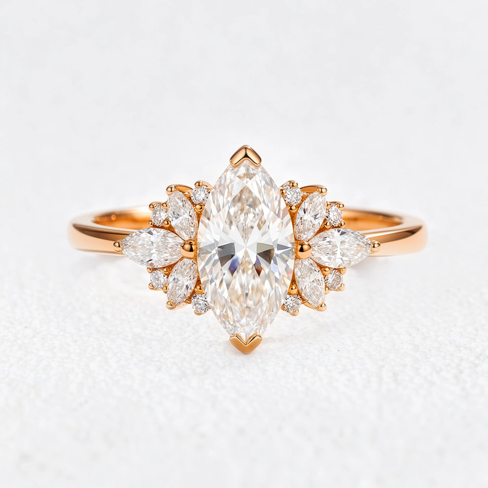 Aurora’s Wings | Marquise Diamond Cluster Engagement Ring