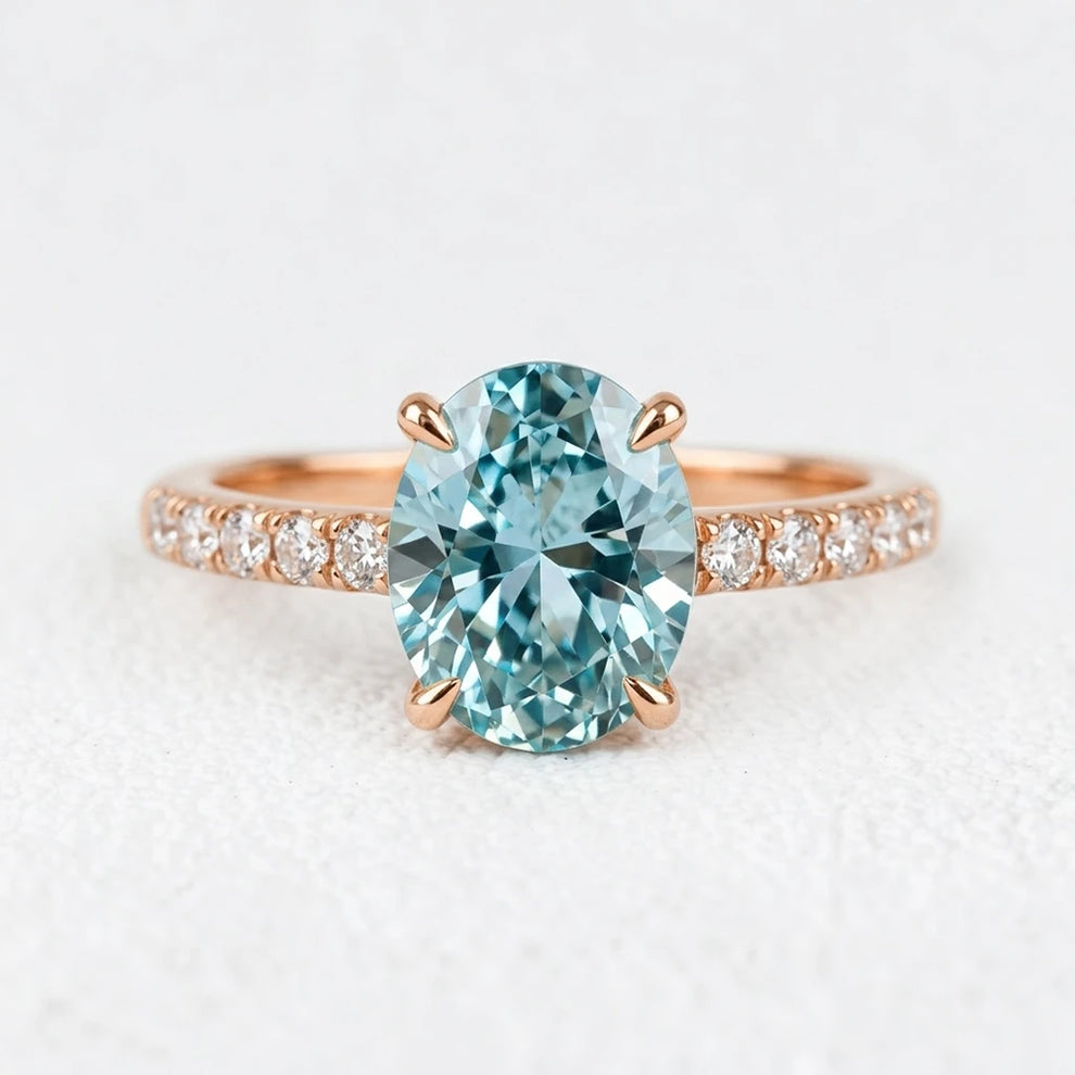 Selene’s Glow | 2CT Oval Cut Green Sapphire Ring