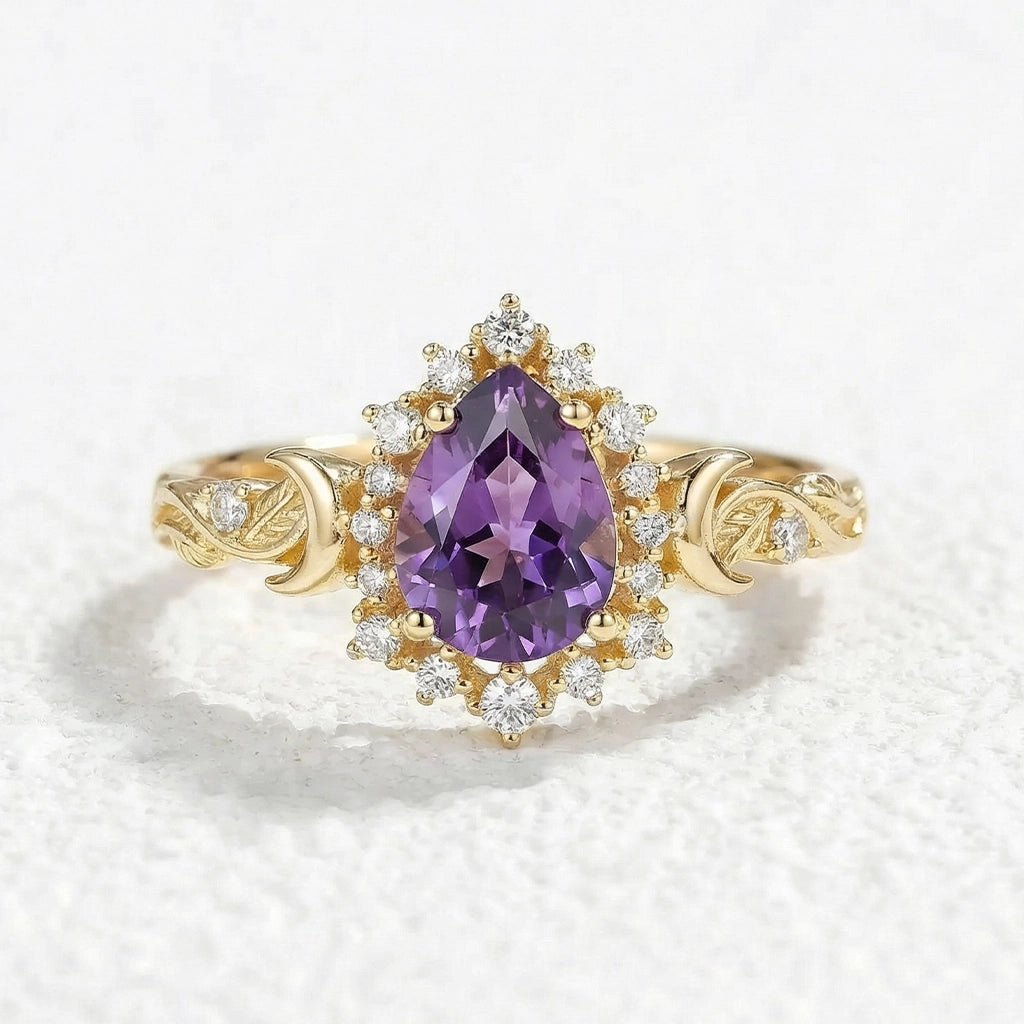 Luna’s Laurel | Purple Sapphire Halo Engagement Ring.