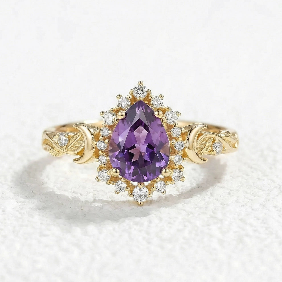 Luna’s Laurel | Purple Sapphire Halo Engagement Ring.
