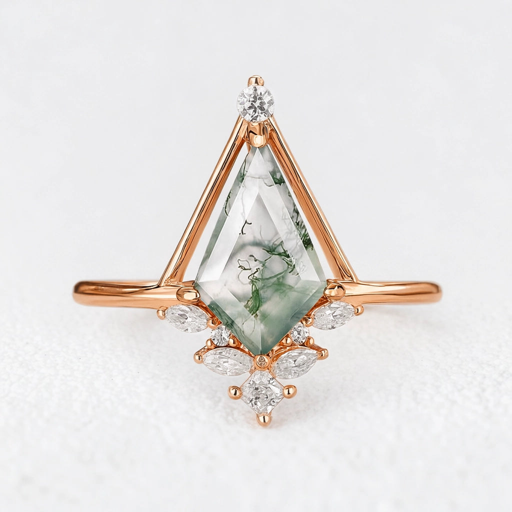 Aurelia’s Imprint | Kite Cut Moss Agate Engagement Ring