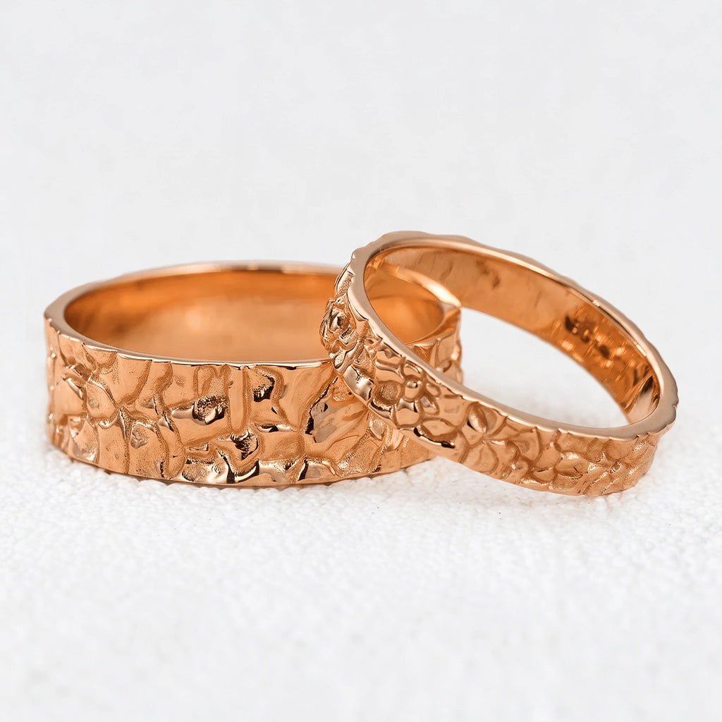 Genevieve‘s Bedrock | Stone Textured Wedding Band Duo