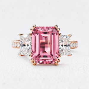 Cleo's Romance | 3CT Emerald Cut Pink Sapphire Engagement  Ring