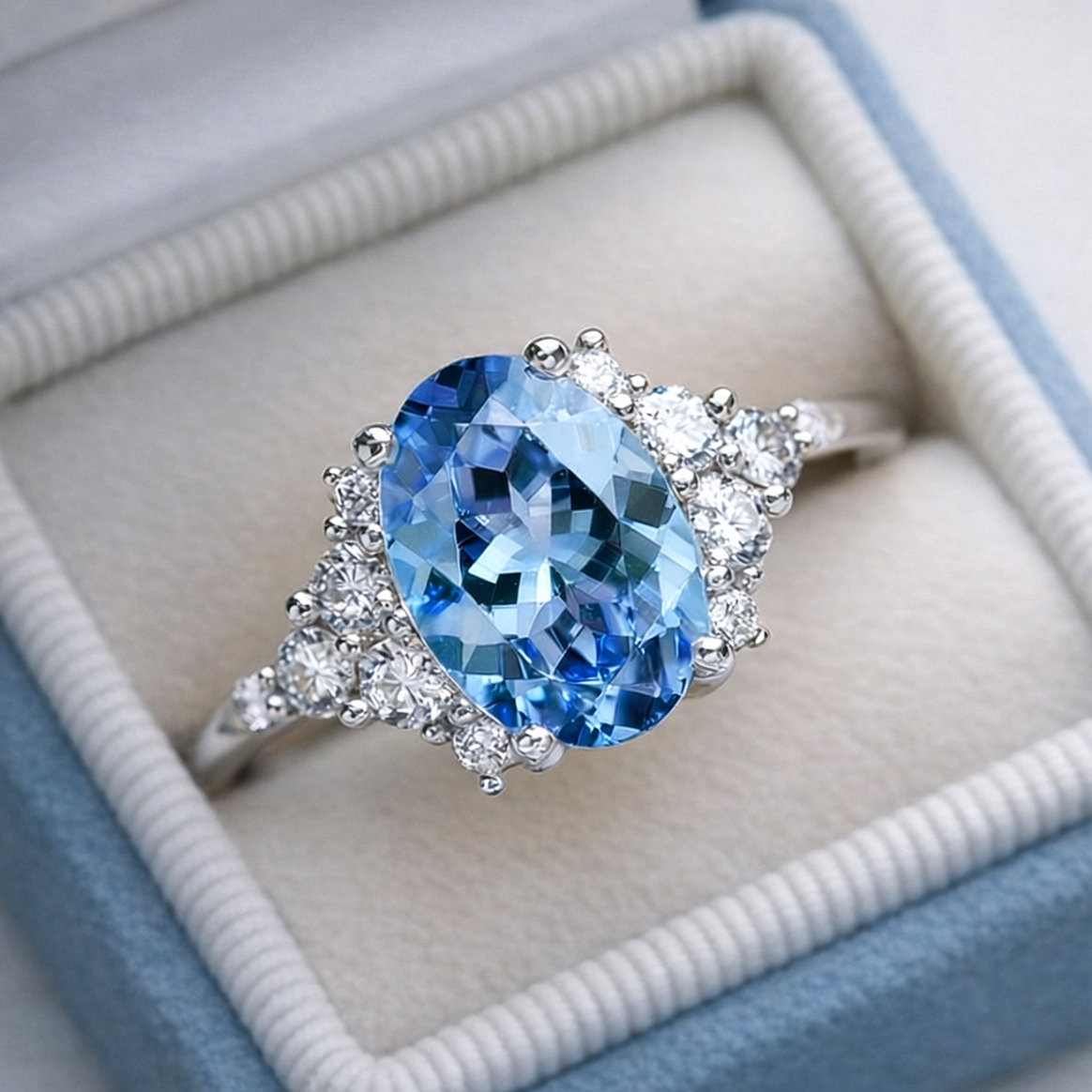 Celeste‘s Whisper | 2CT Oval Cut Blue Gemstone Ring