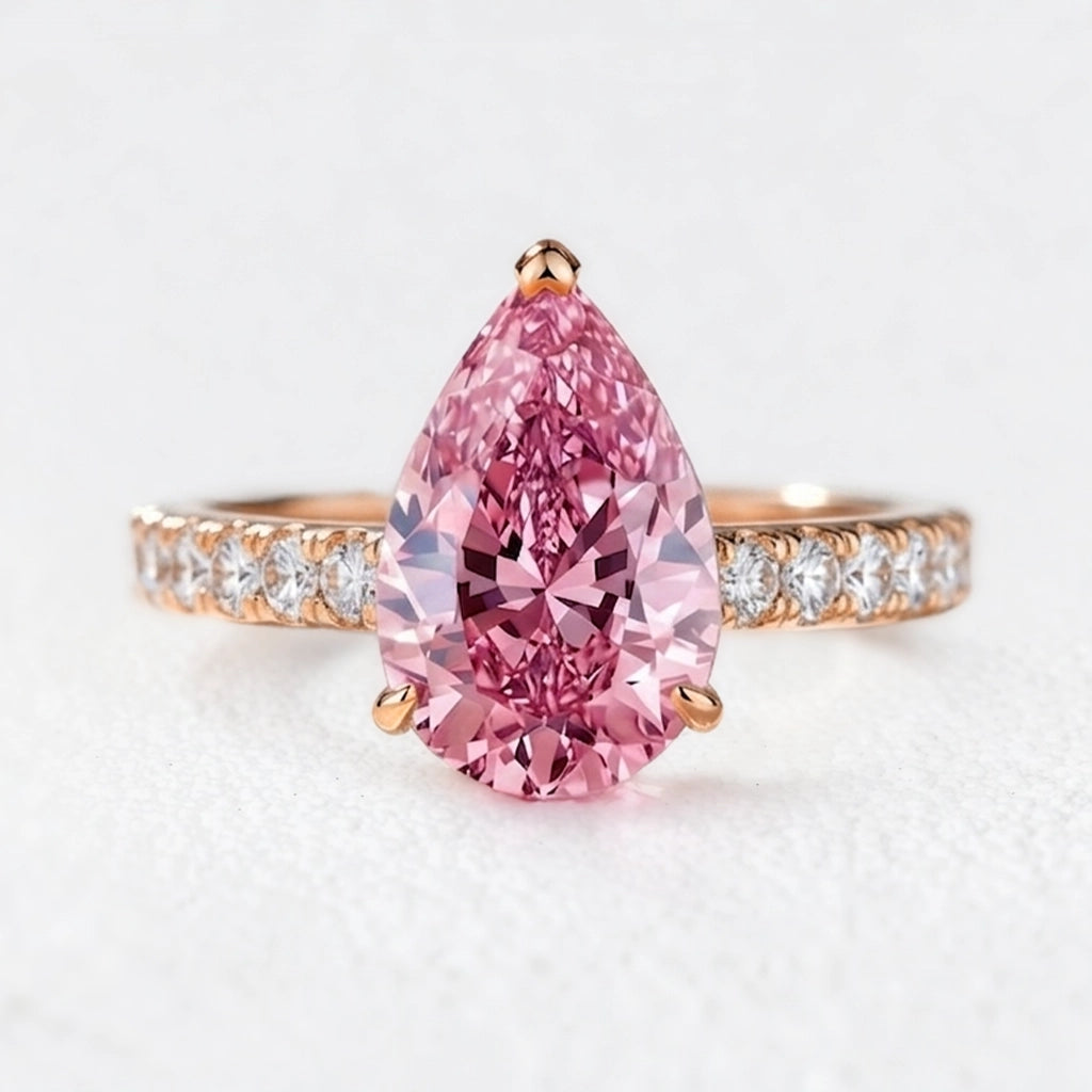 Selene's Blush | 3CT Pear Pink Sapphire Solitaire Pavé Ring